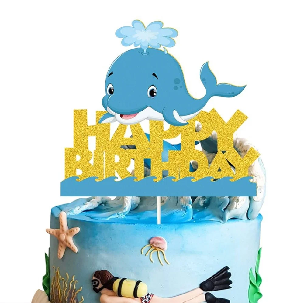 Blue Whale Happy Birthday Cake Topper